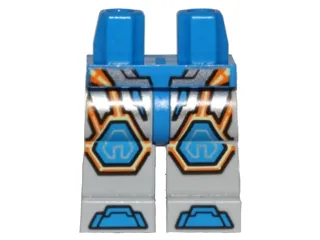 Hips and Light Bluish Gray Legs with Blue Armor and Orange and Yellow Circuitry, Blue Hexagonal Knee Pads and Blue Boots Pattern