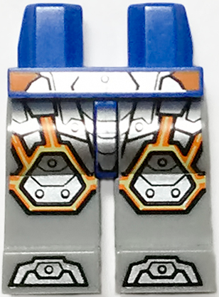Hips and Light Bluish Gray Legs with Silver Armor and Orange and Yellow Circuitry, Silver Hexagonal Knee Pads and Silver Boots Pattern