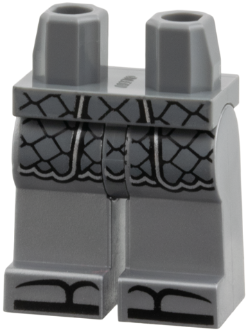 Hips and Flat Silver Legs with Dark Bluish Gray Scale Armor, Silver Trim, Black Sandals Pattern