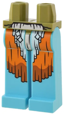 Hips and Medium Azure Long Legs Completely Hollow with White, Orange, and Dark Orange Fringe Skirt Pattern