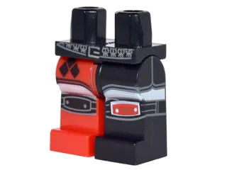 Hips and 1 Black Left Leg, 1 Red Right Leg with Short Shorts with Black Diamonds over White Tights, Black and Red Knee Pads Pattern