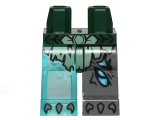 Hips and 1 Dark Bluish Gray Left Leg, 1 Trans-Light Blue Right Leg with Sand Green Scaled Armor and Scars Pattern