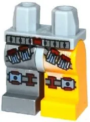 Hips and 1 Bright Light Orange Left Leg, 1 Flat Silver Right Leg with Dark Red and Gray Straps with Pouches and Belt Pattern