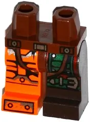 Hips and 1 Dark Brown Left Leg with Green Armor and Knee Belt, 1 Orange Right Leg with Black and Silver Bolted Armor Plates Pattern