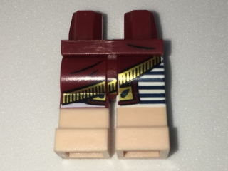 Hips and 1 White Left Leg, 1 Dark Red Right Leg with Molded Light Nougat Lower Legs / Boots and Printed Skirt and Loin Cloth with Gold Trim over Shorts with Black Stripes Pattern