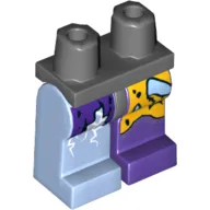 Hips and 1 Dark Purple Left Leg, 1 Bright Light Blue Right Leg with Tattered Orange and Purple Leggings and Boot Pattern