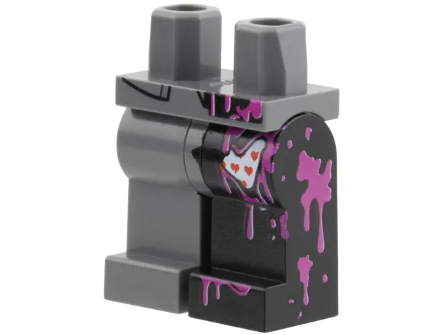 Hips and 1 Black Left Leg, 1 Dark Bluish Gray Right Leg with Magenta Splotches and White Boxers with Red Hearts Showing Through Tear Pattern