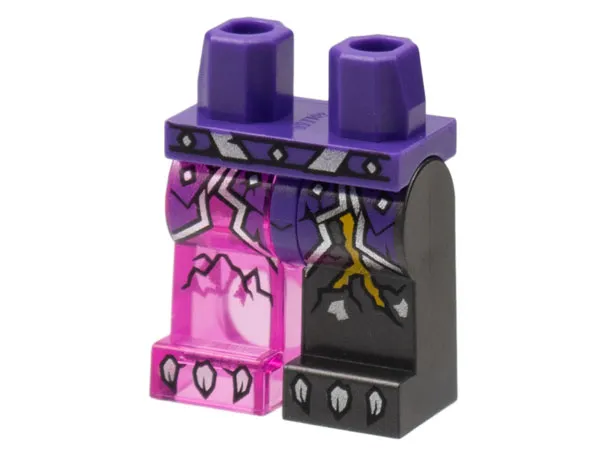 Hips and 1 Pearl Dark Gray Left Leg, 1 Trans-Dark Pink Right Leg with Dark Purple Armor, Yellow Crack Pattern