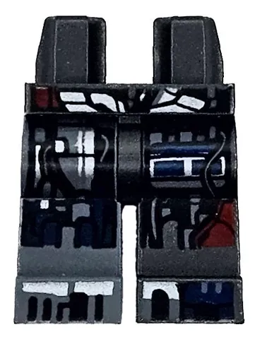 Hips and 1 Pearl Dark Gray Left Leg, 1 Dark Bluish Gray Right Leg with Dark Red, Dark Blue and Silver Armor Pattern