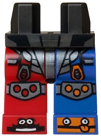 Hips and 1 Blue Left Leg, 1 Red Right Leg with Dark Silver Armor and Knee Pads, Orange and Black Shoes with White Eyes, Mouth and Tongue Pattern