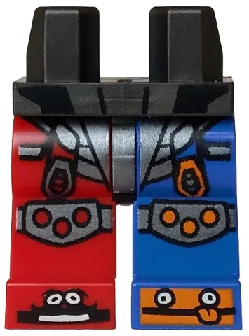 Hips and 1 Blue Left Leg, 1 Red Right Leg with Dark Silver Armor and Knee Pads, Orange and Black Shoes with White Eyes, Mouth and Tongue Pattern