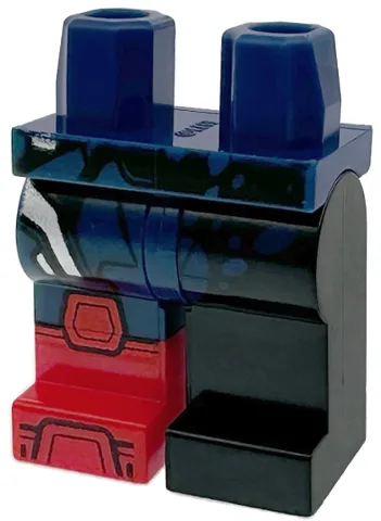 Hips and 1 Black Left Leg, 1 Dark Blue Right Leg with Molded Red Lower Leg / Boot Right and Printed Black Symbiote Tendrils, Silver Armor, Dark Blue Marks, Red Knee Pad, Shoe Tip Pattern