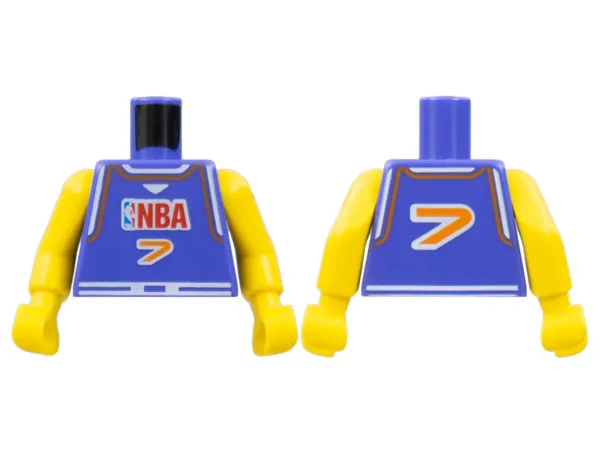 Torso Basketball Jersey Tank Top with White Trim, NBA Logo, and Orange Number 7 Pattern / Yellow NBA Arms
