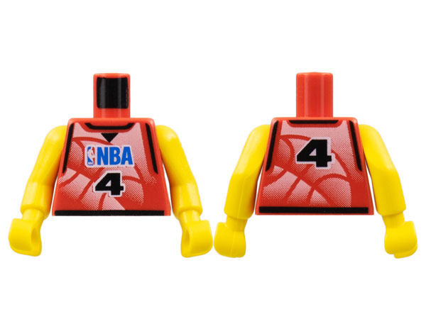 Torso Basketball Jersey Tank Top with Black Trim, NBA Logo, and Black Number  4 Pattern / Yellow NBA Arms