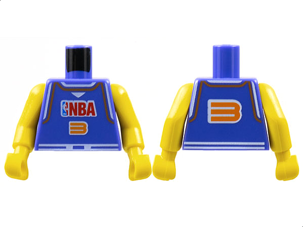 Torso Basketball Jersey Tank Top with White Trim, NBA Logo, and Orange Number 3 Pattern / Yellow NBA Arms