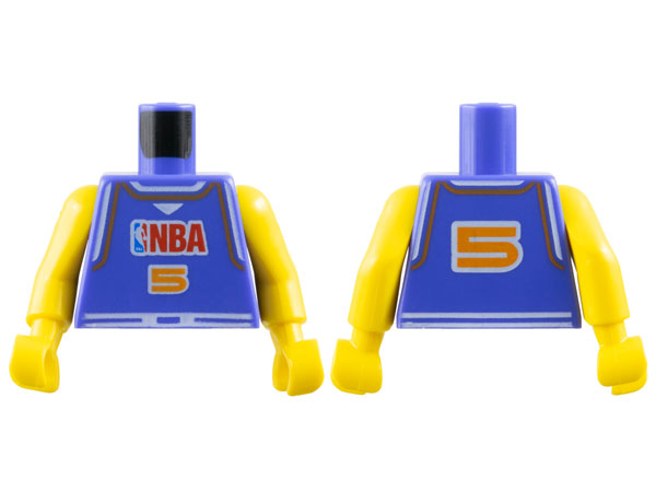 Torso Basketball Jersey Tank Top with White Trim, NBA Logo, and Orange Number 5 Pattern / Yellow NBA Arms