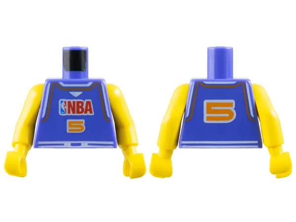 Torso Basketball Jersey Tank Top with White Trim, NBA Logo, and Orange Number 5 Pattern / Yellow NBA Arms