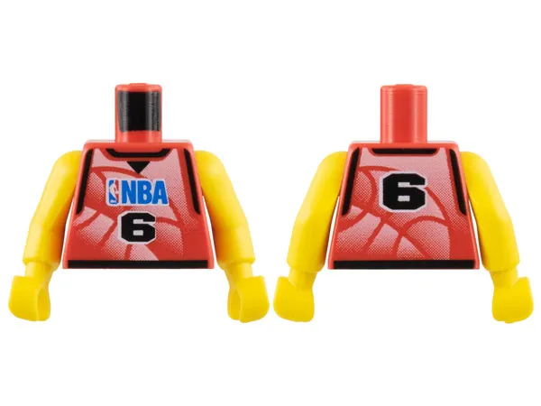 Torso Basketball Jersey Tank Top with Black Trim, NBA Logo, and Black Number  6 Pattern / Yellow NBA Arms
