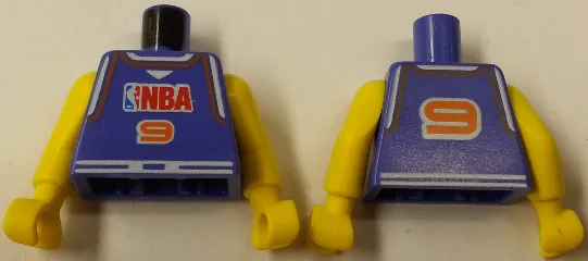 Torso Basketball Jersey Tank Top with White Trim, NBA Logo, and Orange Number 9 Pattern / Yellow NBA Arms