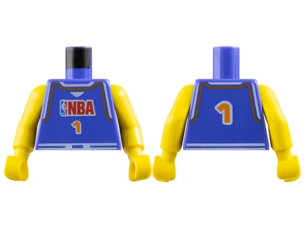Torso Basketball Jersey Tank Top with White Trim, NBA Logo, and Orange Number 1 Pattern / Yellow NBA Arms