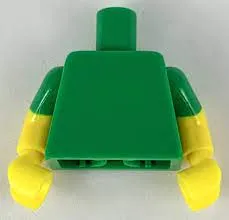 Torso Plain / Yellow Arms with Molded Green Short Sleeves Pattern / Yellow Hands