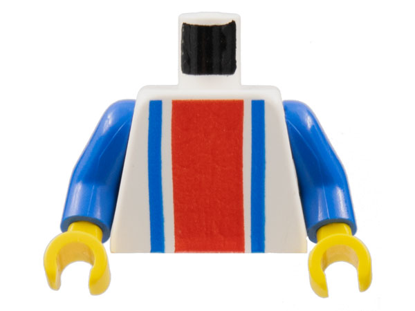 Torso with Vertical Thick Red Stripe and Thin Blue Stripes Pattern / Blue Arms / Yellow Hands