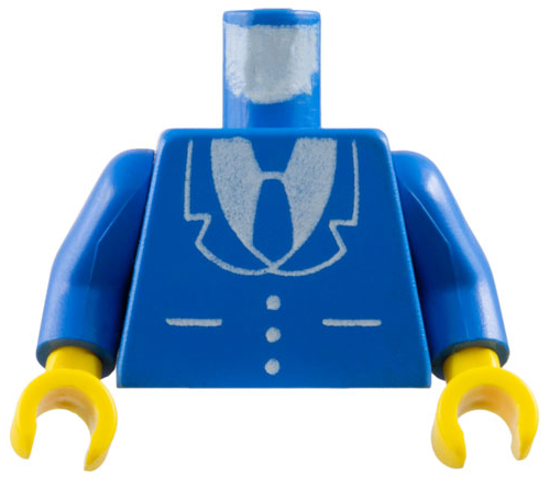 Torso Suit Jacket with Buttons and Pockets over White Shirt, Tie Pattern / Blue Arms / Yellow Hands