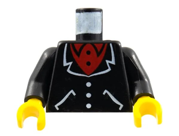 Torso Suit with White Lapels, Pockets, Buttons, Red Undershirt Pattern / Black Arms / Yellow Hands