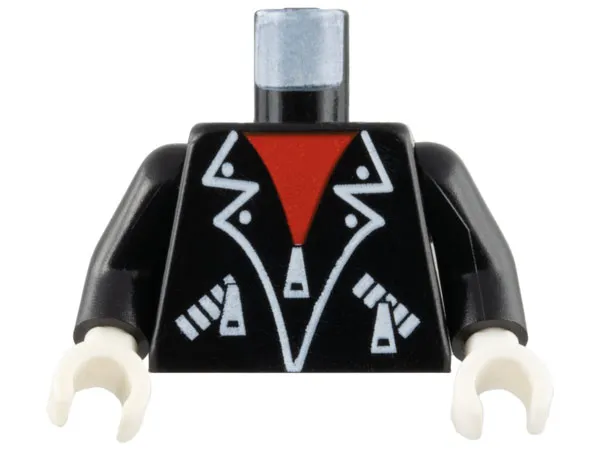 Torso Leather Jacket with White Lapel Outlines, Pockets and Zippers over Red Shirt Pattern / Black Arms / White Hands