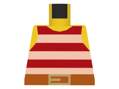 Torso Pirate Tank Top with Red and White Horizontal Stripes, Dark Orange Belt with Gold Buckle Pattern