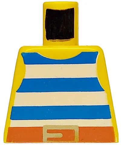 Torso Pirate Tank Top with Blue and White Horizontal Stripes, Dark Orange Belt with Gold Buckle Pattern