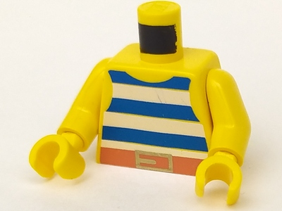 Torso Pirate Tank Top with Blue and White Horizontal Stripes, Dark Orange Belt with Gold Buckle Pattern / Yellow Arms / Yellow Hands