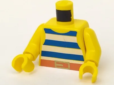 Torso Pirate Tank Top with Blue and White Horizontal Stripes, Dark Orange Belt with Gold Buckle Pattern / Yellow Arms / Yellow Hands