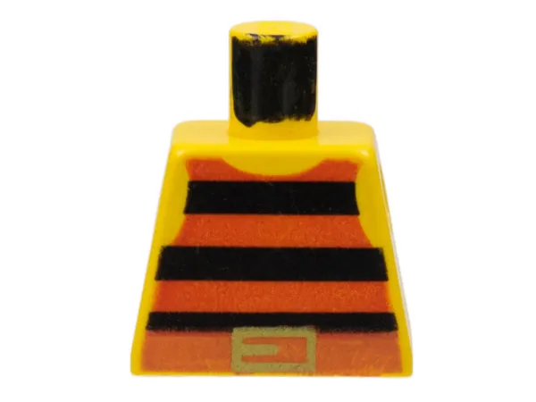 Torso Pirate Tank Top with Black and Red Horizontal Stripes, Dark Orange Belt with Gold Buckle Pattern