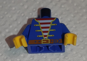 Torso Pirate Jacket Open with Yellow Trim over Shirt with Red and White Horizontal Stripes, Dark Orange Belt with Buckle Pattern, Inside with Ribs (Reissue) / Blue Arms / Yellow Hands