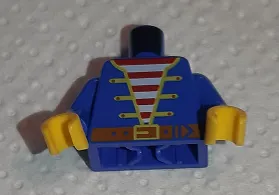 Torso Pirate Jacket Open with Yellow Trim over Shirt with Red and White Horizontal Stripes, Dark Orange Belt with Buckle Pattern, Inside with Ribs (Reissue) / Blue Arms / Yellow Hands