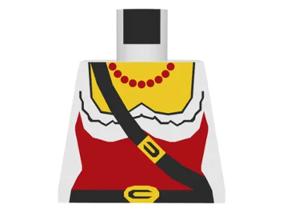 Torso Female Pirate Ruffled Shirt under Red Corset, Black Belts with Buckles, Bead Necklace, Yellow Chest Pattern