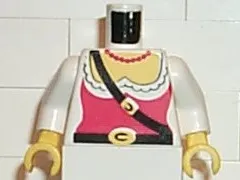 Torso Female Pirate Ruffled Shirt under Red Corset, Black Belts with Buckles, Bead Necklace, Yellow Chest Pattern / White Arms / Yellow Hands