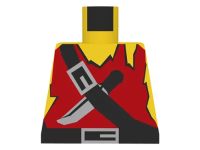 Torso Pirate Red Tank Top Tattered, Black Belts with Silver Buckles, Knife Pattern
