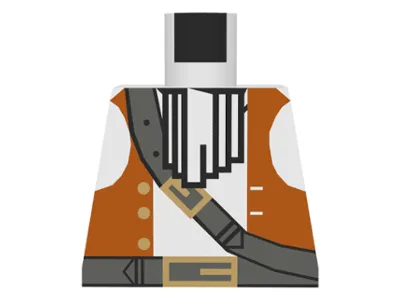 Torso Pirate Brown Vest Open with Gold Buttons over Shirt with Neck Ruffle, Dark Gray Belts with Buckles Pattern