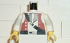 Torso Pirate Brown Vest Open with Gold Buttons over Shirt with Neck Ruffle, Dark Gray Belts with Buckles Pattern / White Arms / Yellow Hands