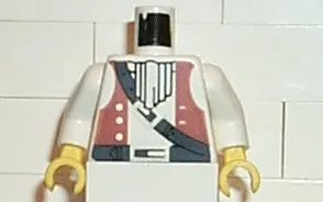 Torso Pirate Brown Vest Open with Gold Buttons over Shirt with Neck Ruffle, Dark Gray Belts with Buckles Pattern / White Arms / Yellow Hands