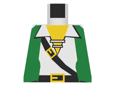 Torso Pirate Green Vest Open over Shirt with Laces, Black Belts with Buckles, Yellow Neck Pattern