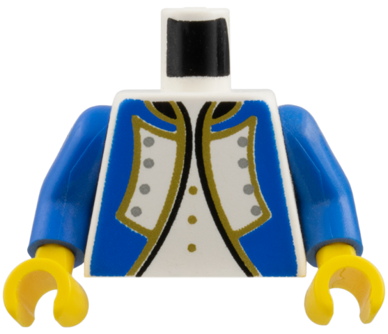 Torso Imperial Governor / Admiral Blue Uniform Jacket with Black and Gold Trim and Silver Buttons over Shirt with Buttons Pattern / Blue Arms / Yellow Hands