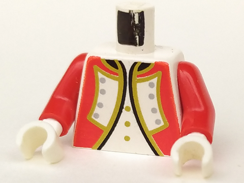 Torso Imperial Governor / Admiral Red Uniform Jacket with Black and Gold Trim and Silver Buttons over Shirt with Buttons Pattern / Red Arms / White Hands