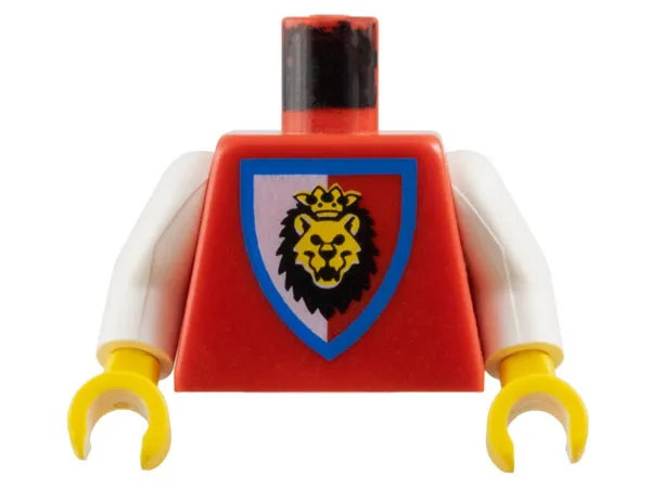 Torso Castle Royal Knights Lion Head on Red/White Shield Pattern / White Arms / Yellow Hands
