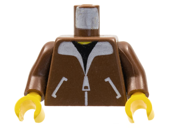 Torso Bomber Jacket with White Pockets, Zipper and Collar over Black Shirt, Yellow Neck Pattern / Brown Arms / Yellow Hands