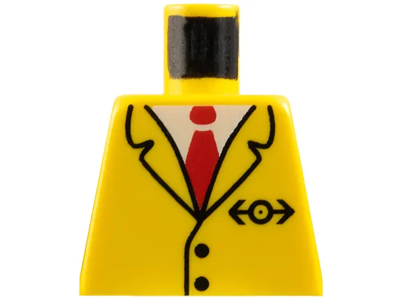 Torso Suit Jacket with 2 Black Buttons and Train Logo over Red Tie and White Shirt Pattern
