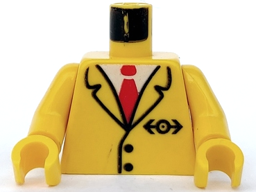 Torso Suit Jacket with 2 Black Buttons and Train Logo over Red Tie and White Shirt Pattern / Yellow Arms / Yellow Hands
