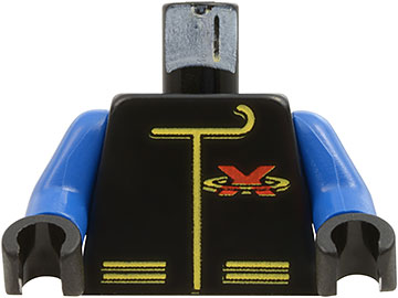 Torso Racing Suit with Red Letter X Extreme Team Logo and Yellow Lines Pattern / Blue Arms / Black Hands